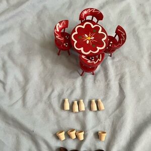 Red Kids Toy Dining Set-wood , hand painted